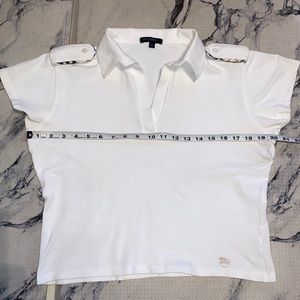 Womens Burberry POLO w/ Nova Check Epaulets White , Size Large NEW!